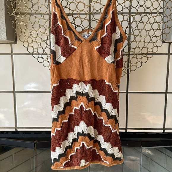 Lucca metallic brown 1970’s retro vibe style knit tank top size medium - Picture 8 of 12